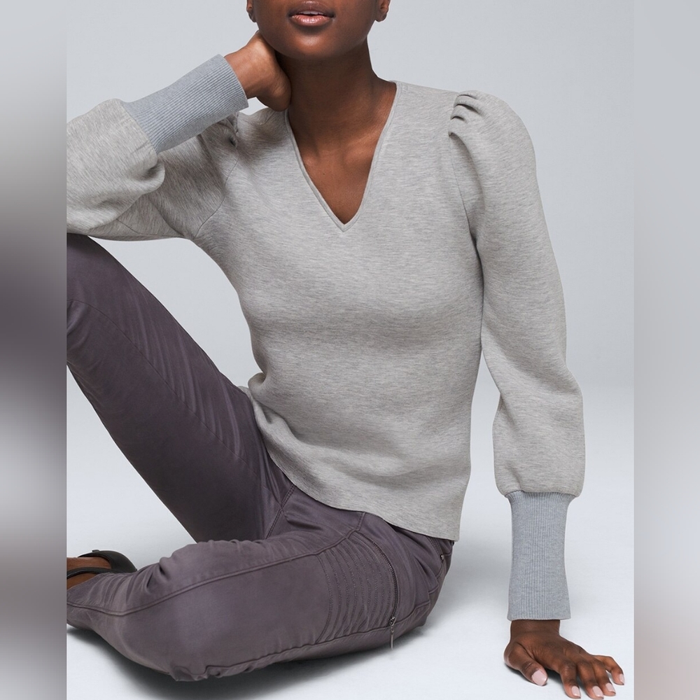 White House Black Market Grey Puff Sleeve Sweatshirt Women's Size M
